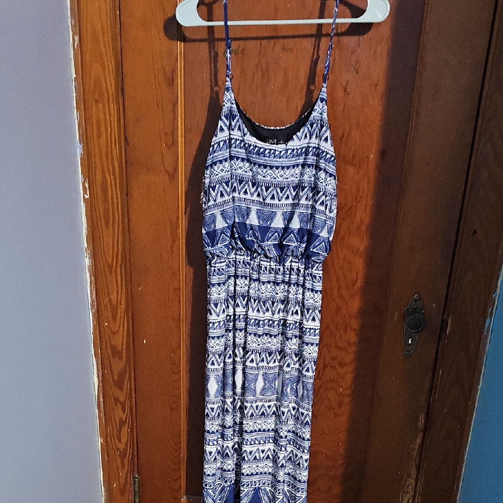 Blue and White Printed Maxi Dress XL